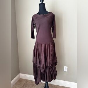 Boho Layered Brown Dress | Avant-Garde Asymmetrical Hem, Artwear size med/large